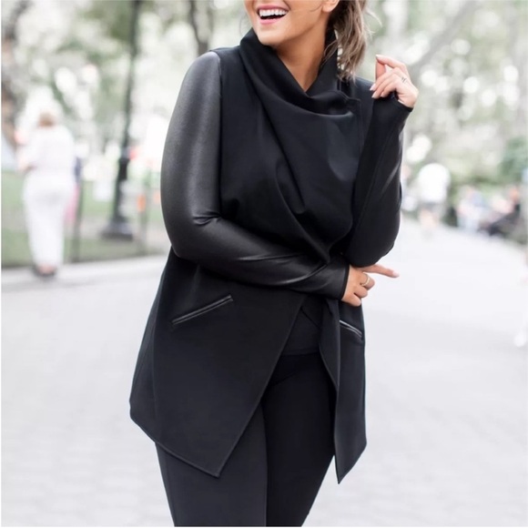 Spanx Jacket Faux Leather Convertible Drape Front in Black - Picture 4 of 11